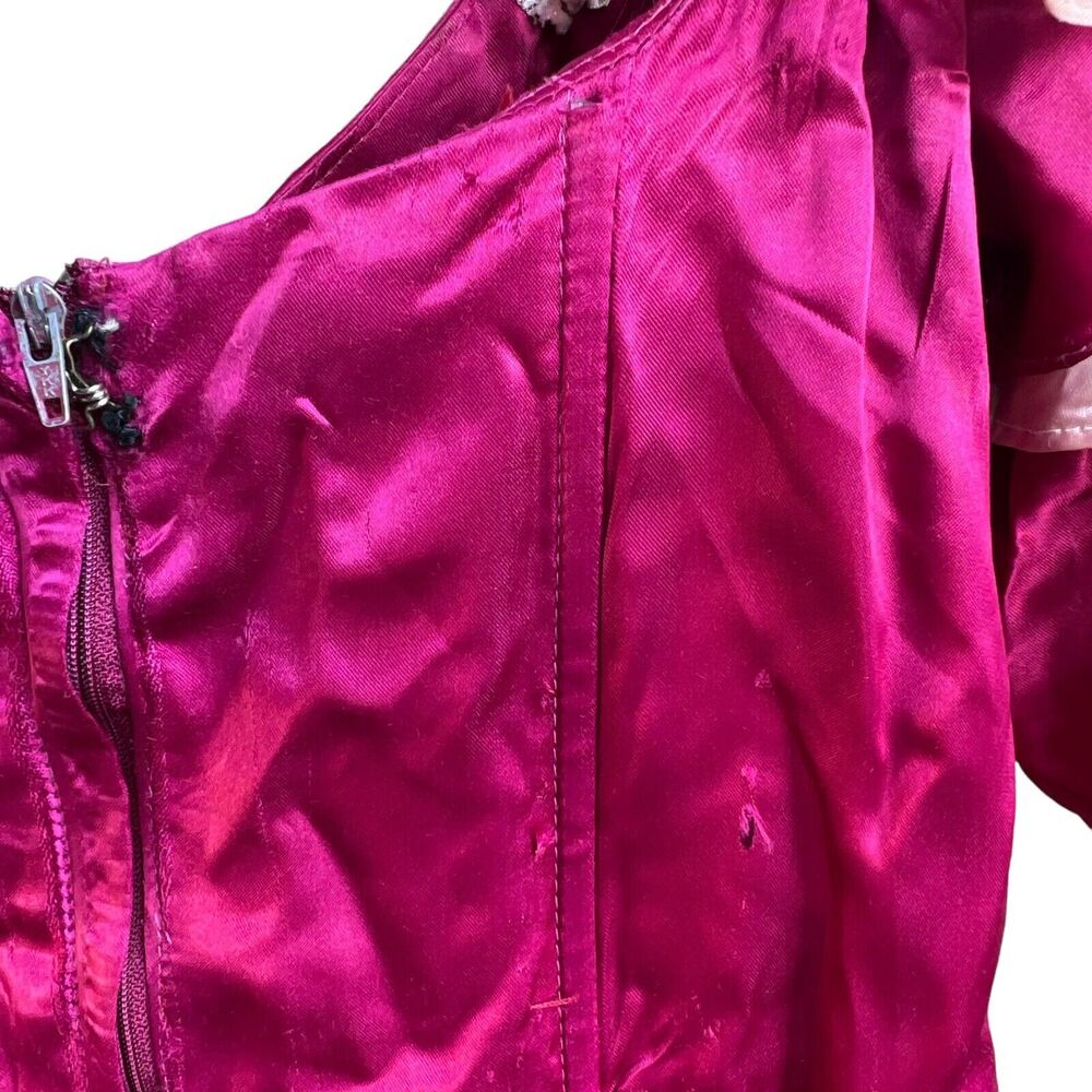 Vintage Gunne Sax Burgundy Satin Pink Lace Short Puff Sleeve Maxi Dress No Size - Picture 16 of 16